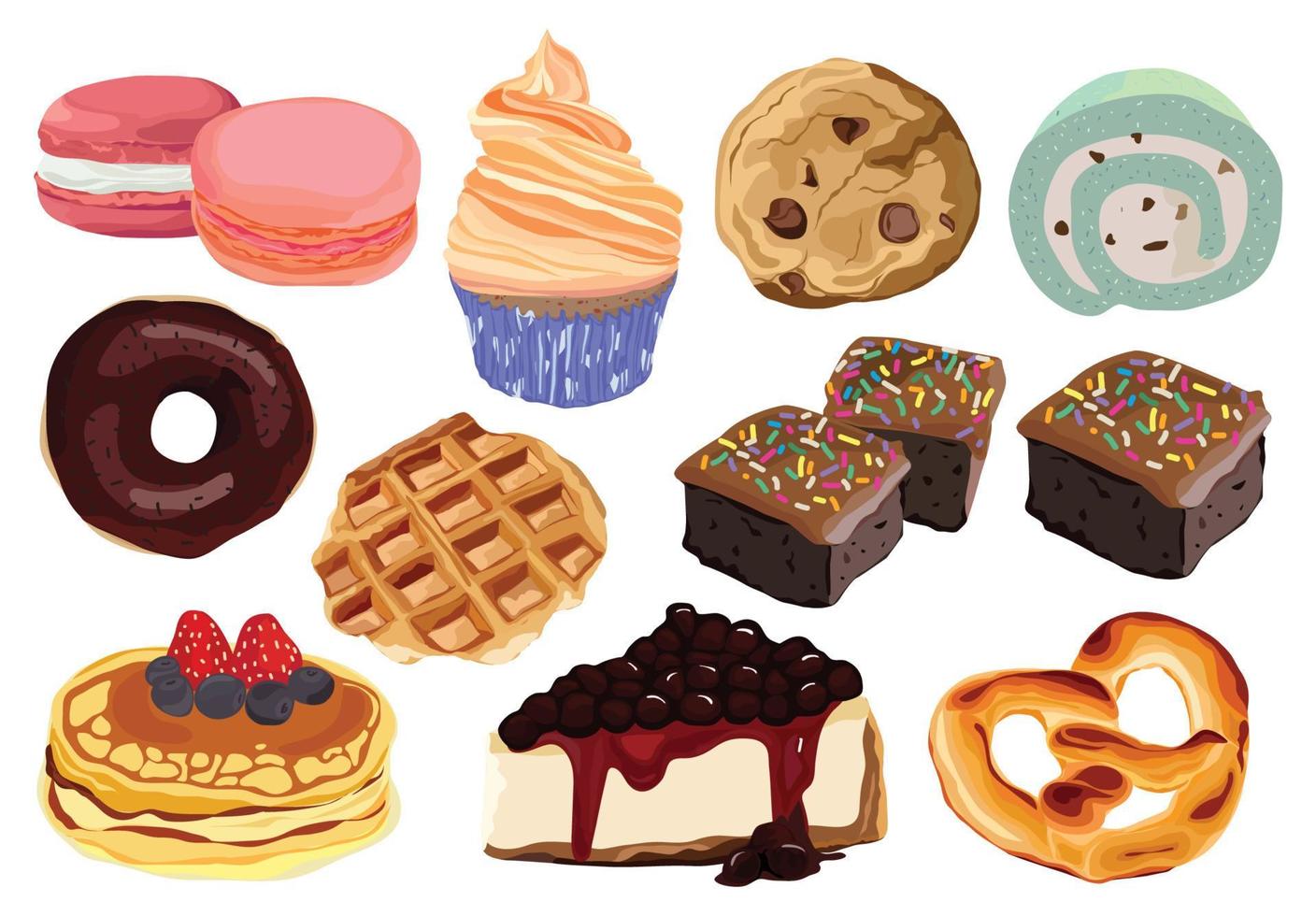 conjunto de coloridos dibujos animados de panadería y postre. ilustración vectorial vector