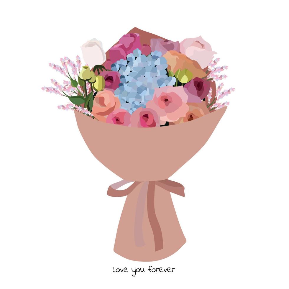 Beautiful bouquet with garden flowers. Floral decoration for gift. Vector Illustration.