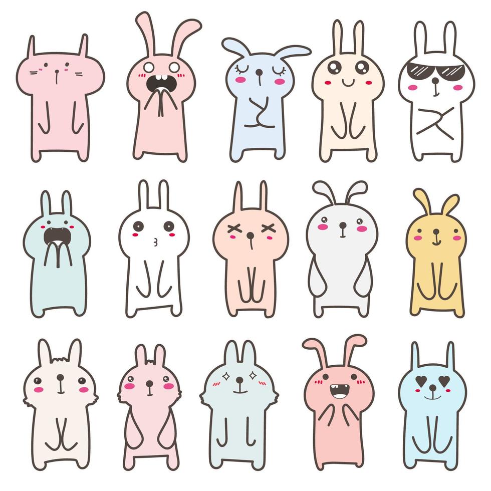 Set of cute bunny character design. Vector illustration.