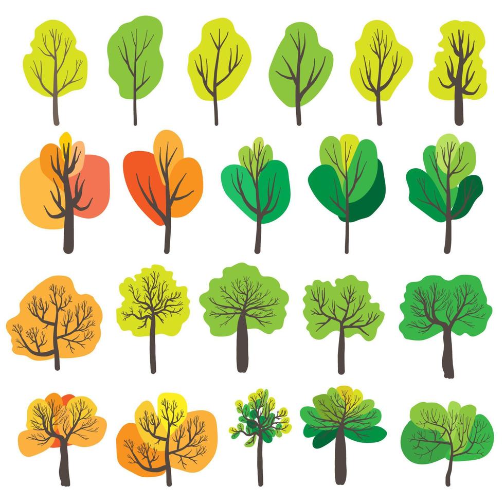 Set of trees isolated on white background. Vector illustration.