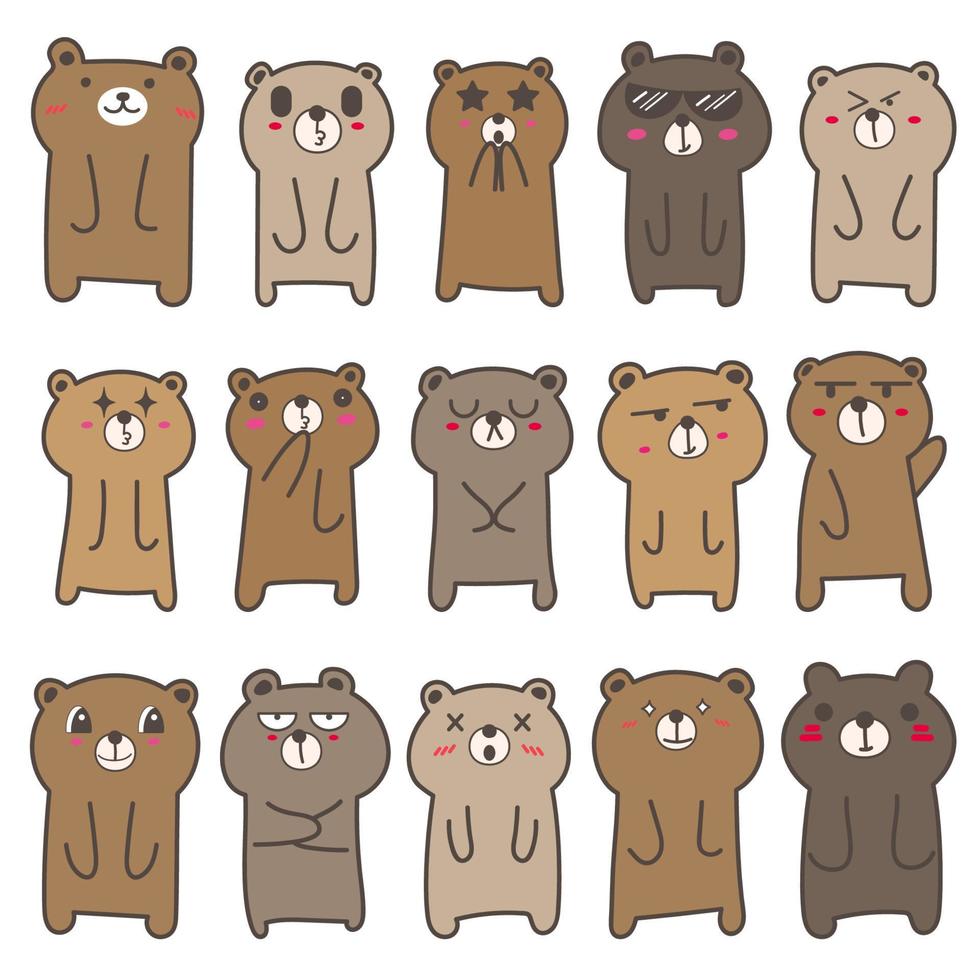 Set of cute bear character design. Vector illustration.