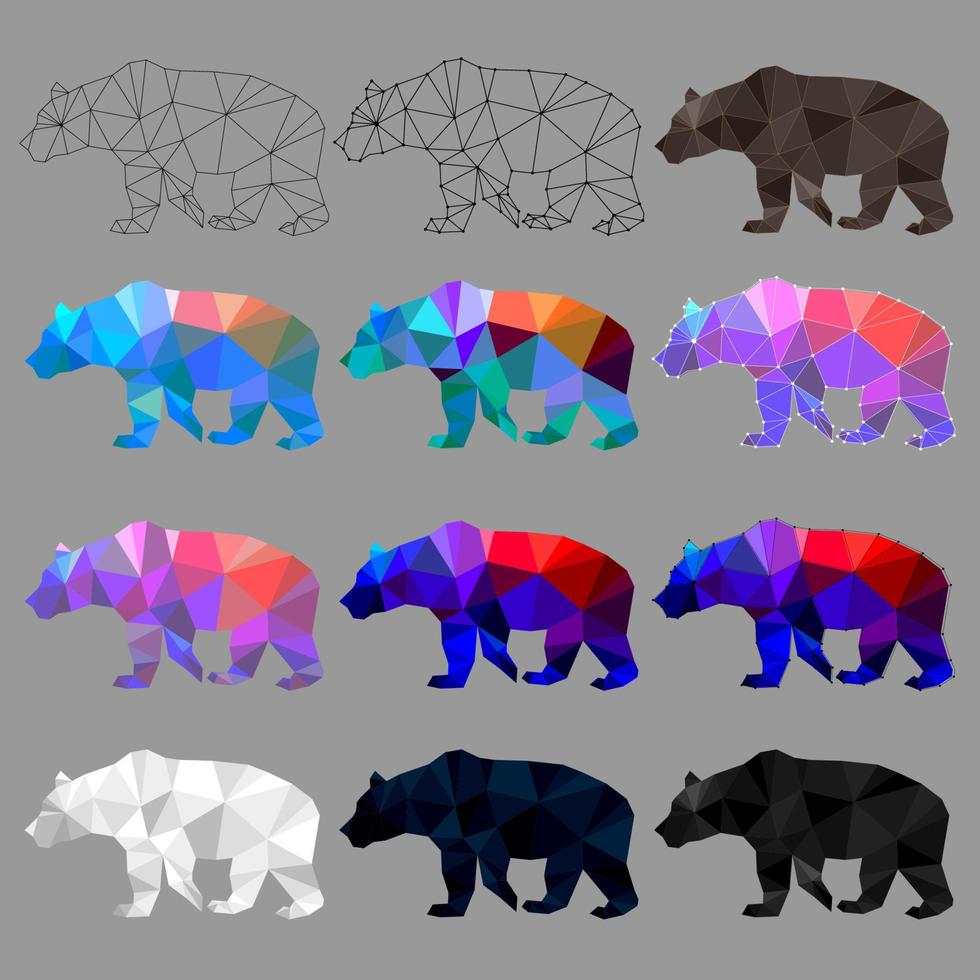 Set of bear polygon geometric. Vector illustration.