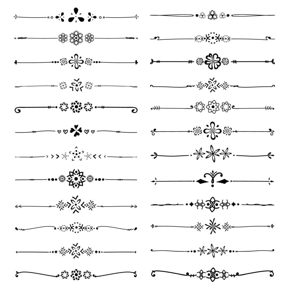 Set Of Decorative Calligraphic Elements For Decoration. Handmade Vector Illustration.