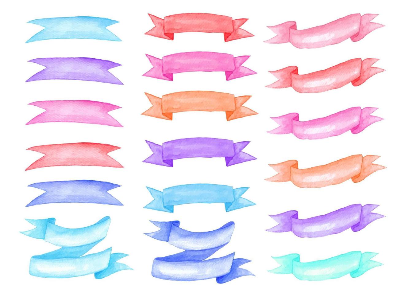 Watercolor ribbons and label elements set. Hand drawn vector illustration.