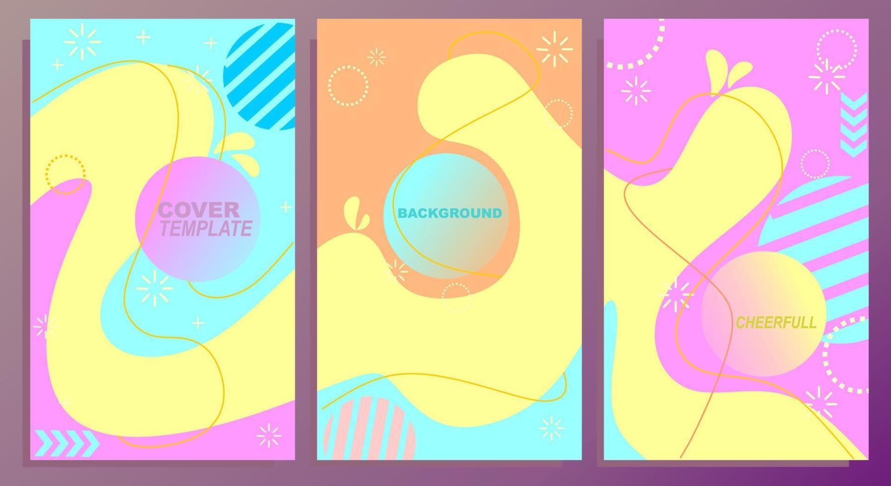 conjunto de portadas de libros para niños en edad escolar sobre un fondo alegre y colorido. diseño de patrones fluidos. también adecuado para el diseño de verano vector