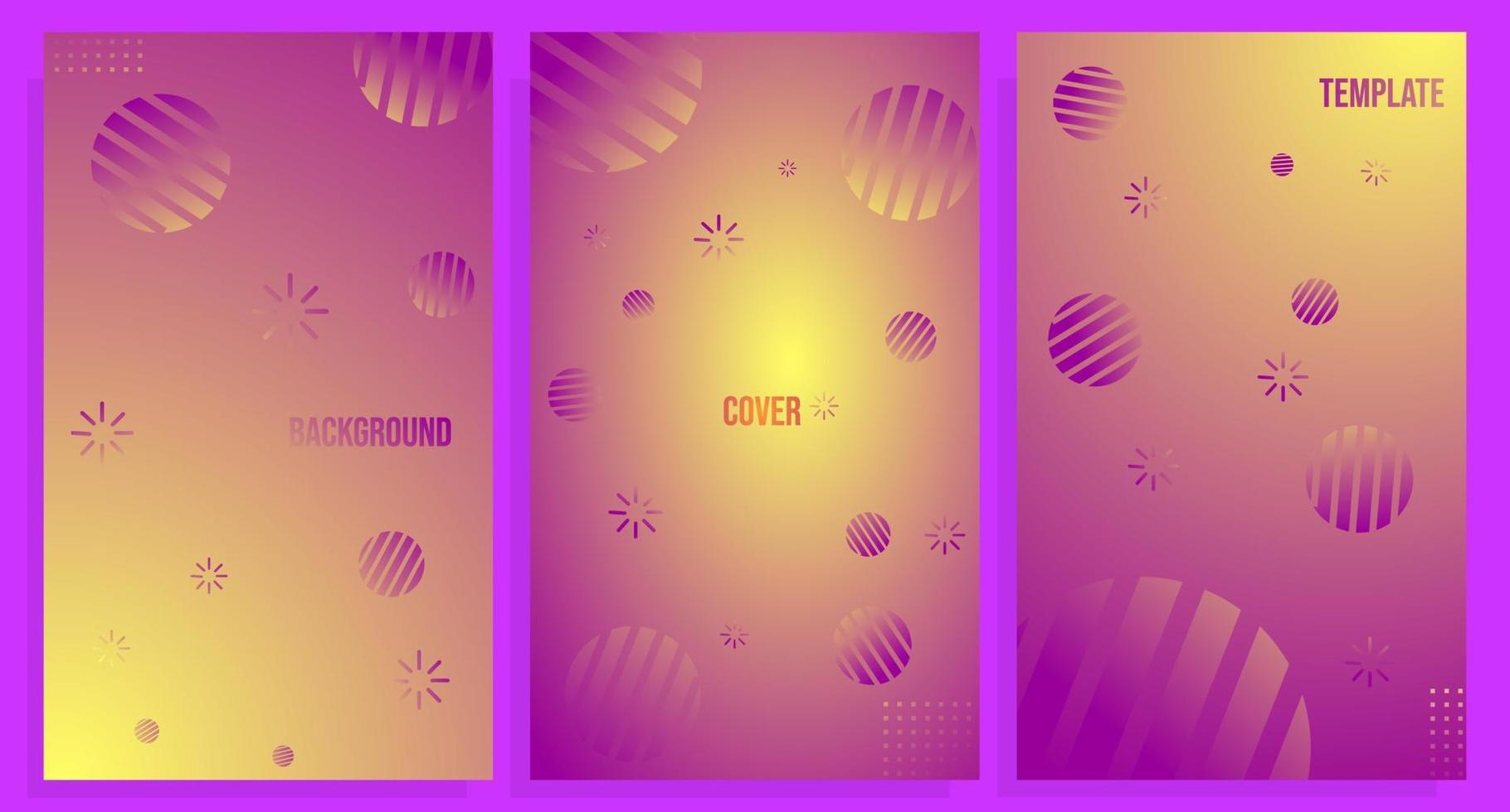 set of glowing gold gradient background covers with circle ornaments vector