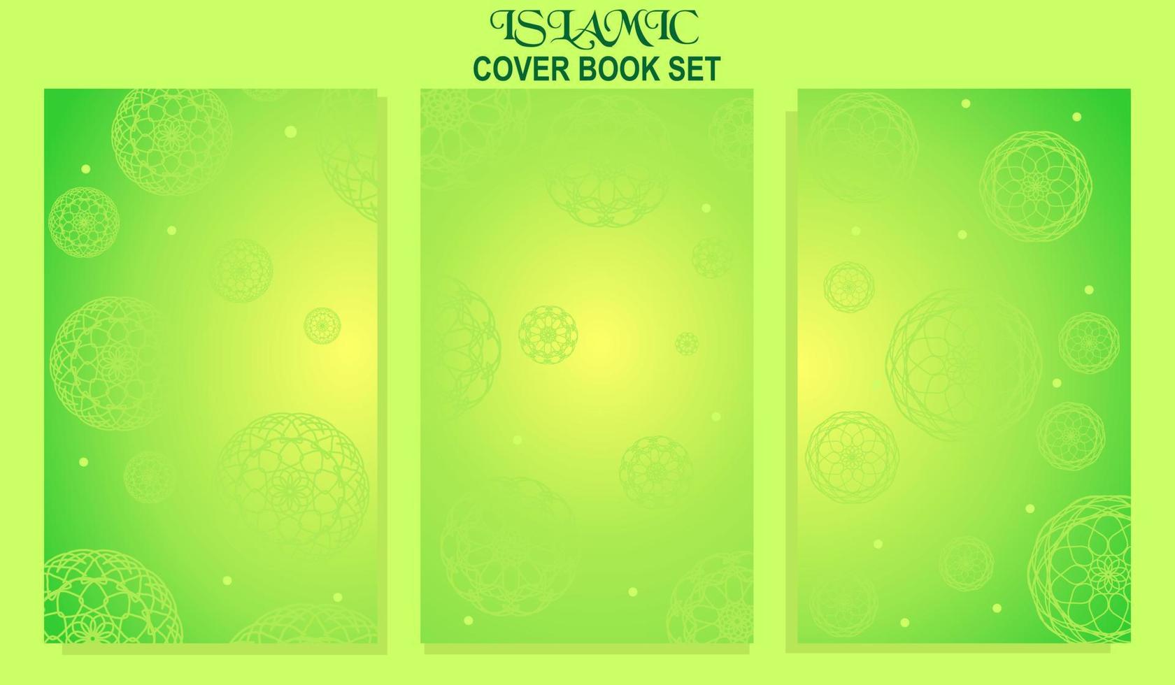 Islamic book cover set with mandala ornament background and green color vector