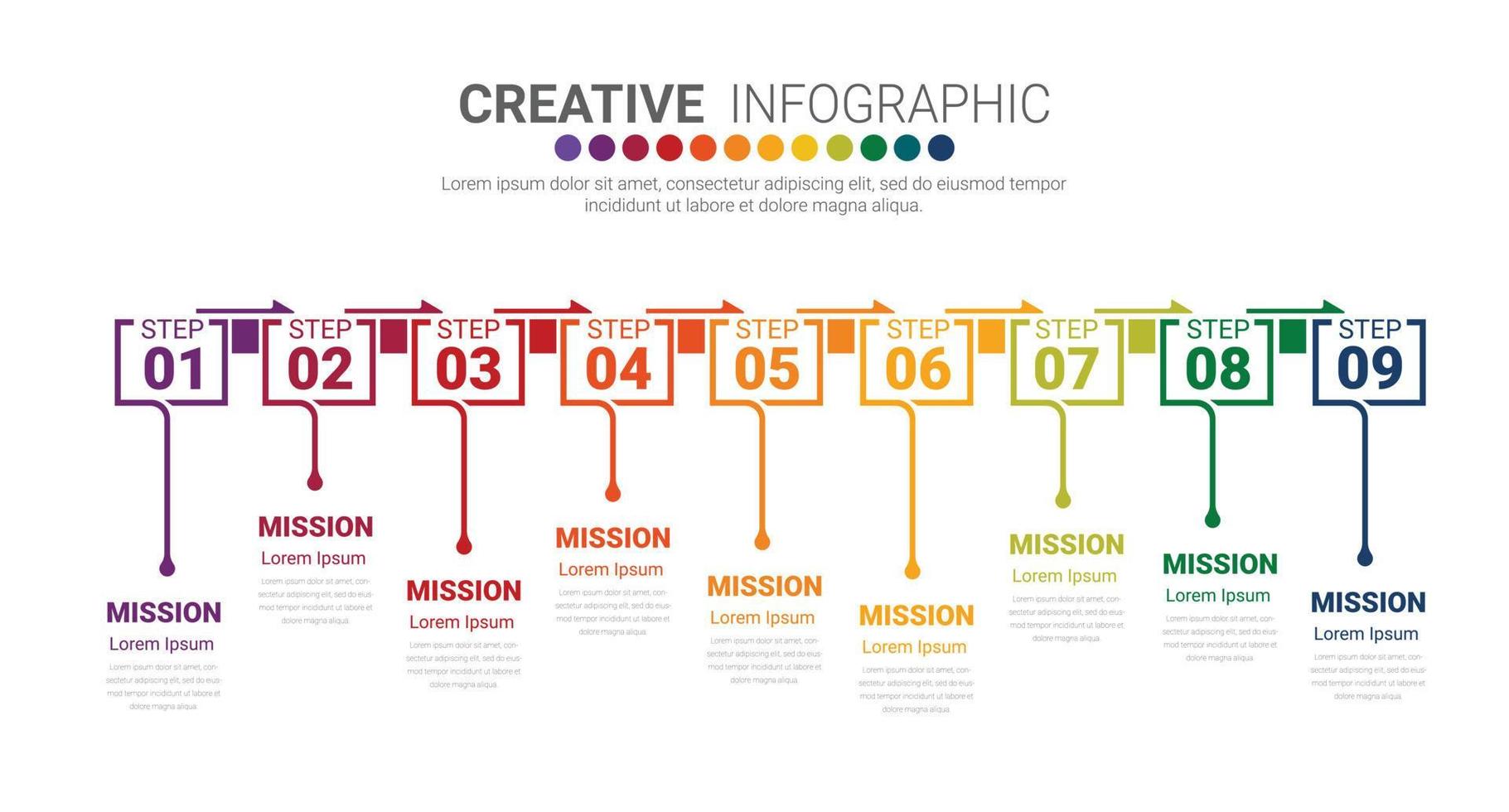 Abstract infographics number options template with 9 steps. vector