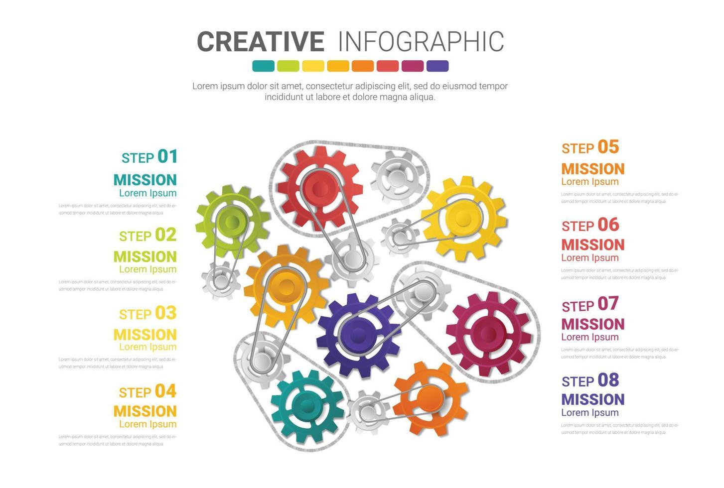 Gears cogwheels 8 steps for Infographic template. vector