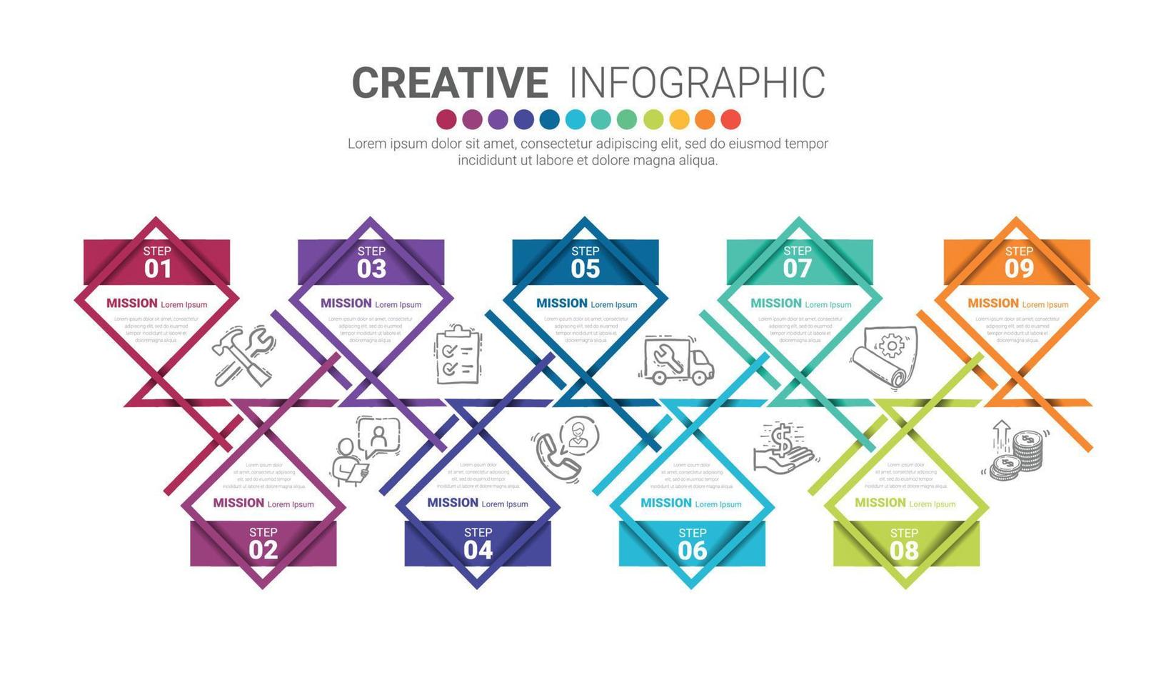 Infographic design template with 9 options. vector