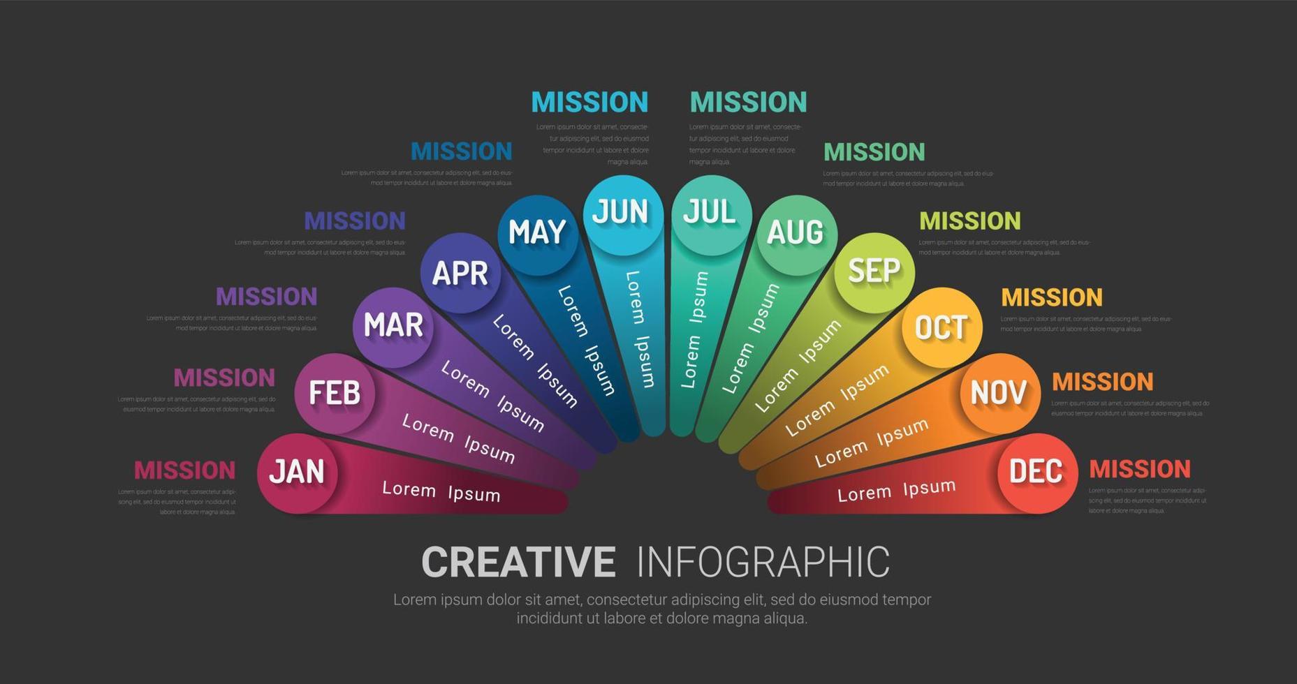 infografía de semicírculo todos los planificadores del mes. vector