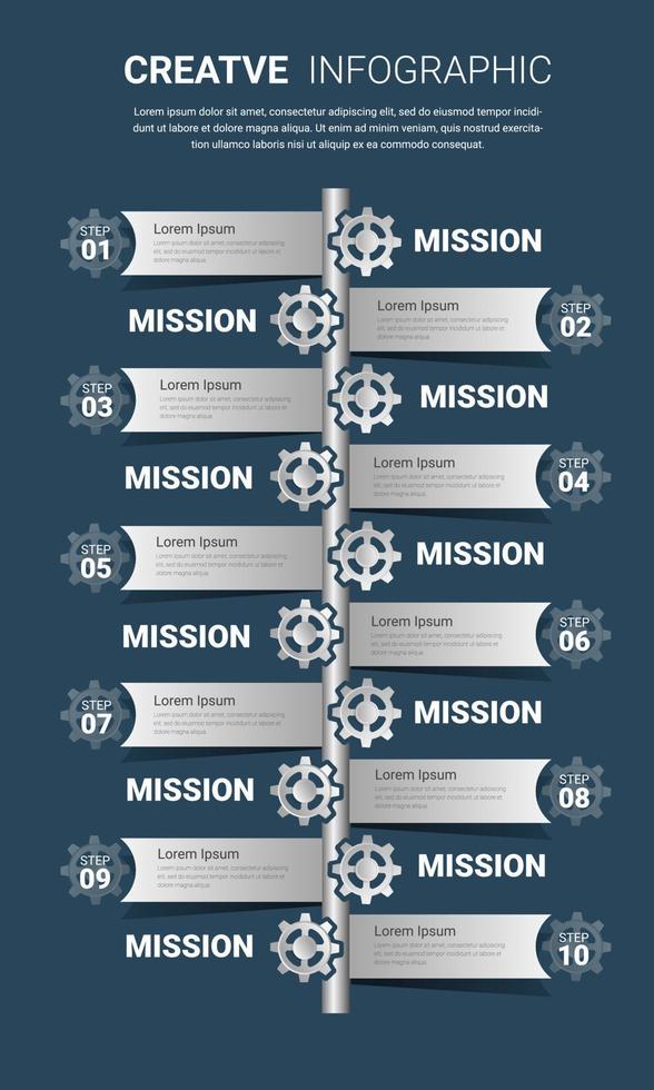 Gear infographics for presentation 10 steps. vector
