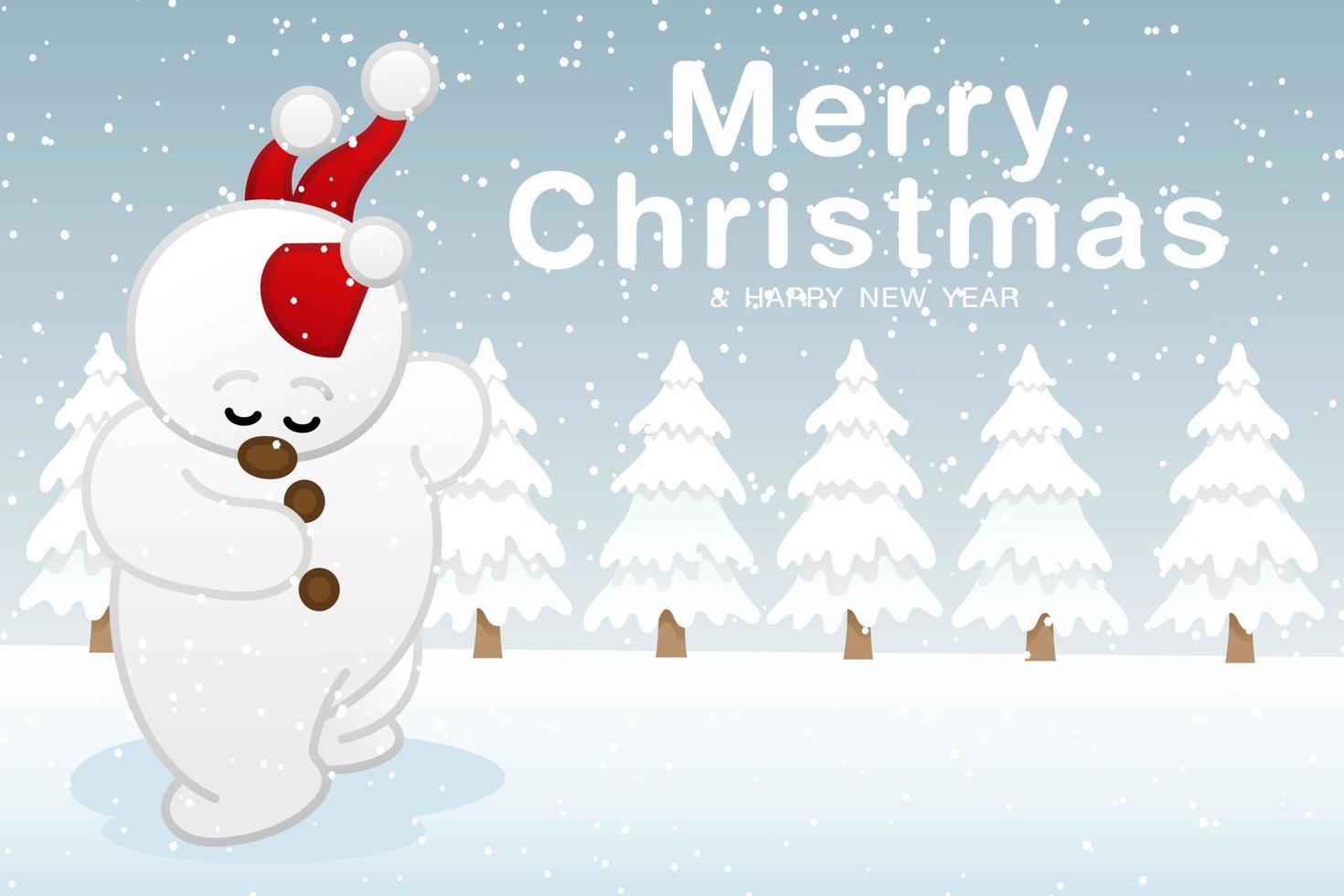 Illustration vector  Cute Snowman dancing on the snow