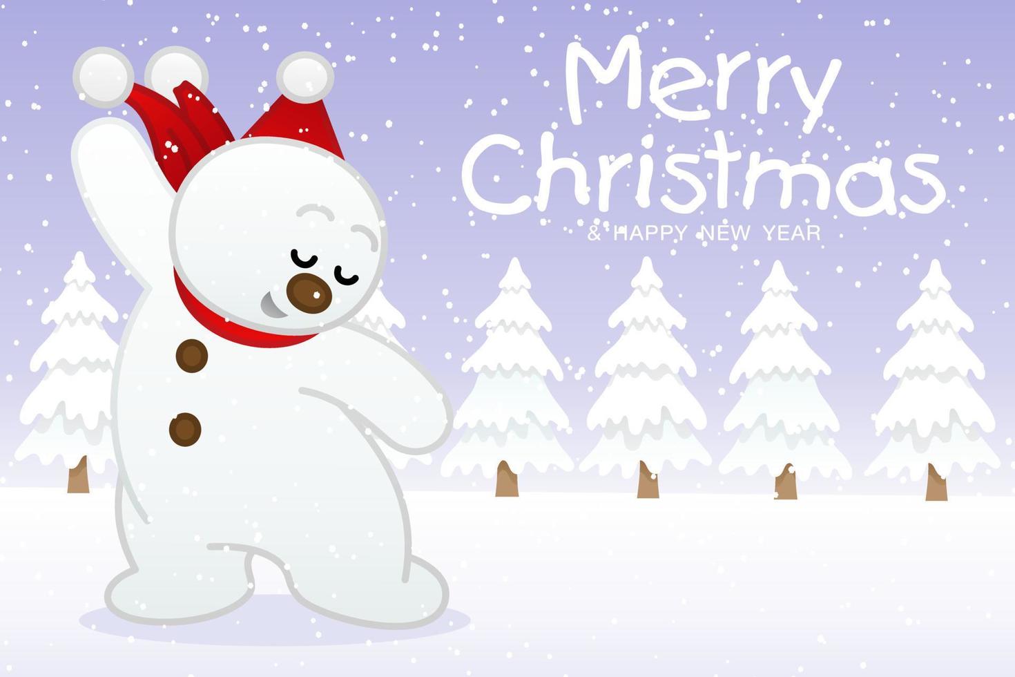 Illustration vector  Cute Snowman dancing on the snow