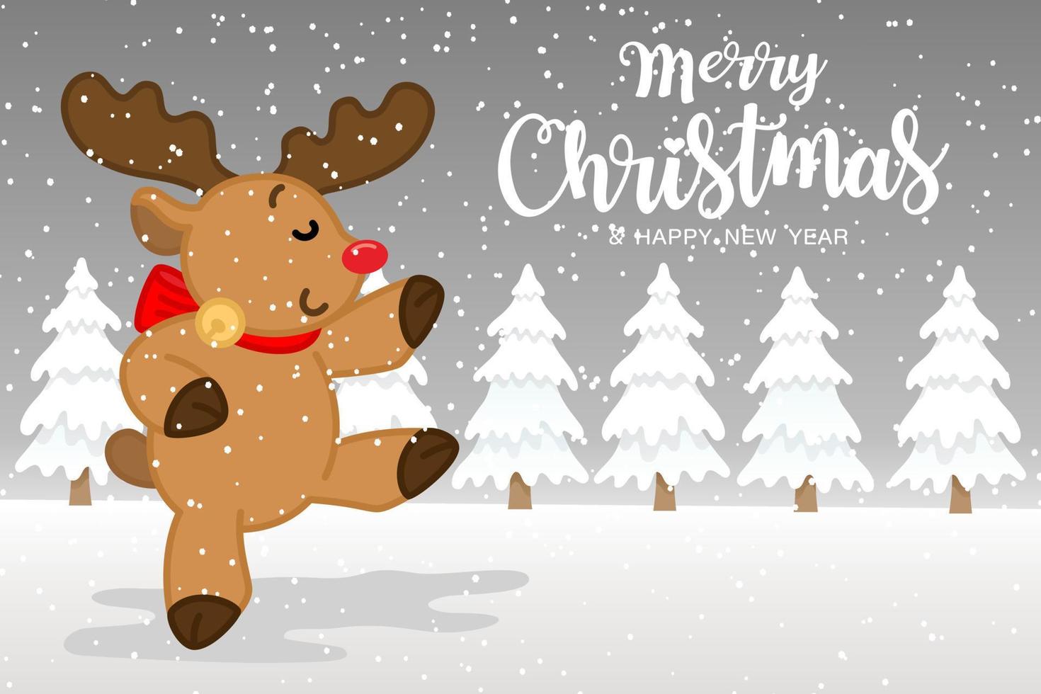 Illustration vector  Cute Reindeer dancing on the snow