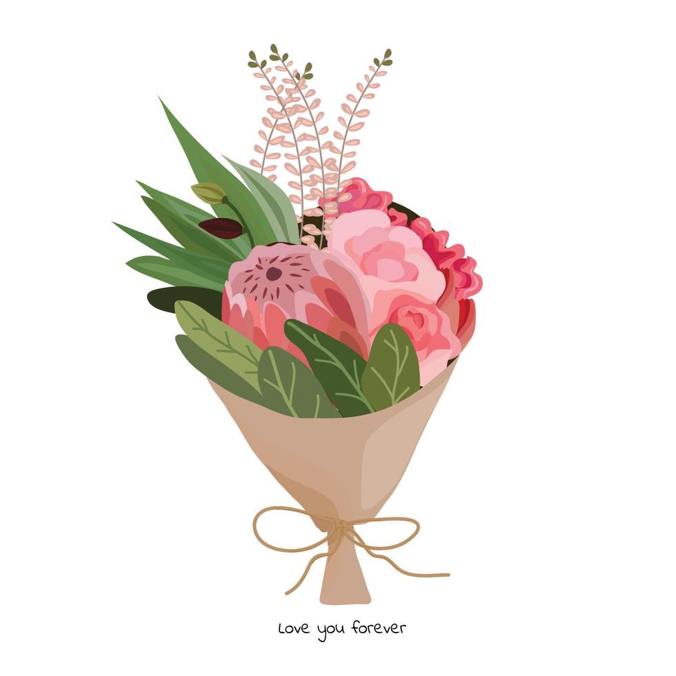 hermoso ramo con flores de jardín. decoración floral para regalo. ilustración vectorial vector
