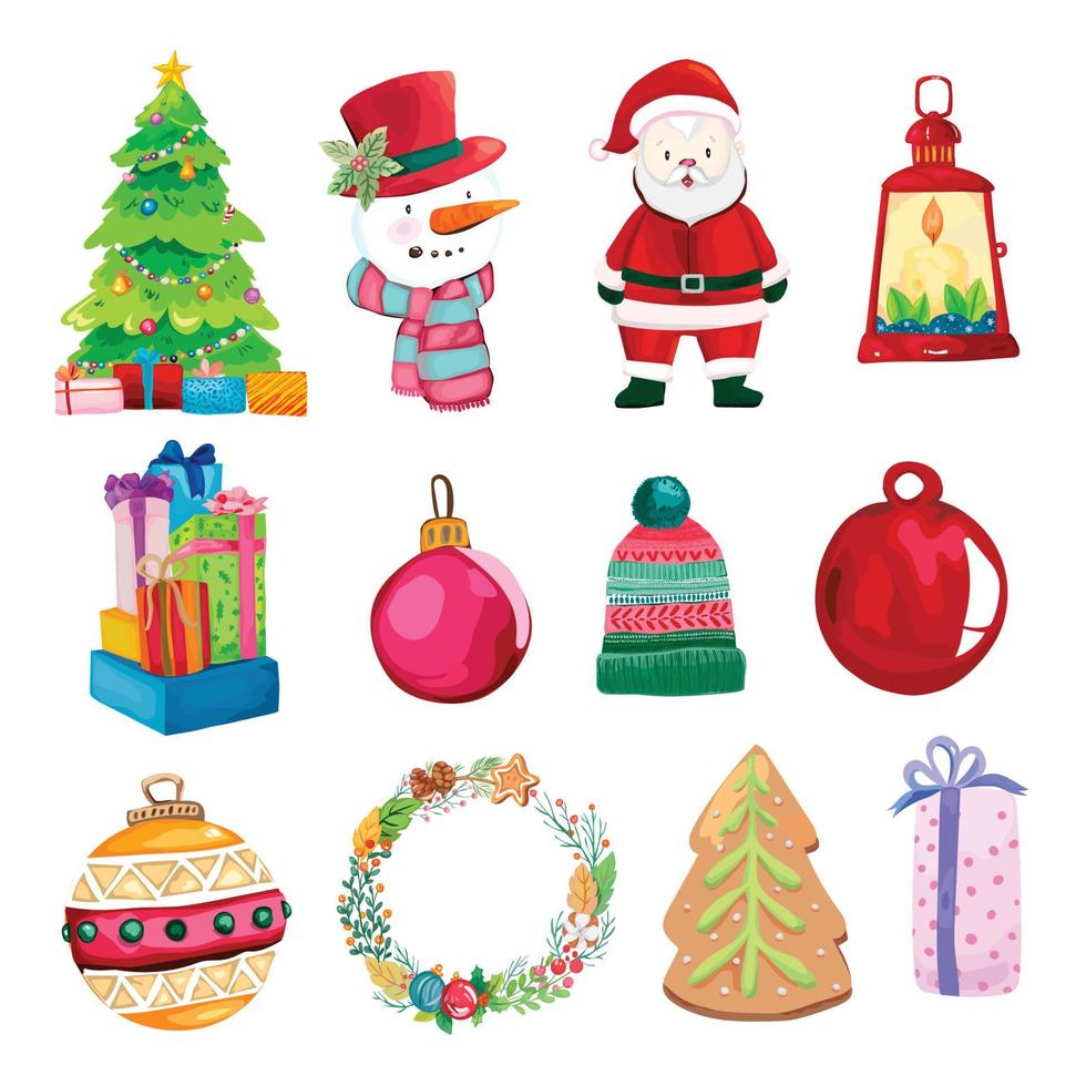 conjunto de elementos decorativos de navidad. ilustraciones vectoriales sobre un fondo blanco. vector