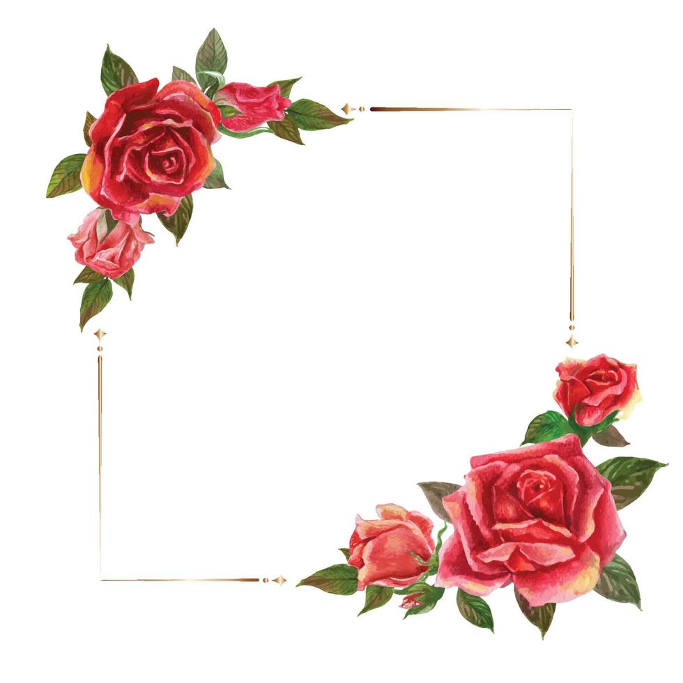 Rose watercolor frame. Floral wreath vector illustration.