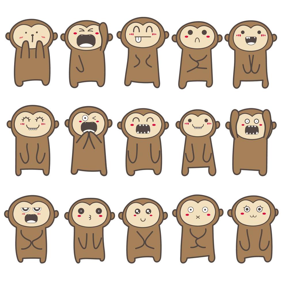 Set of cute monkey character design. Vector illustration.