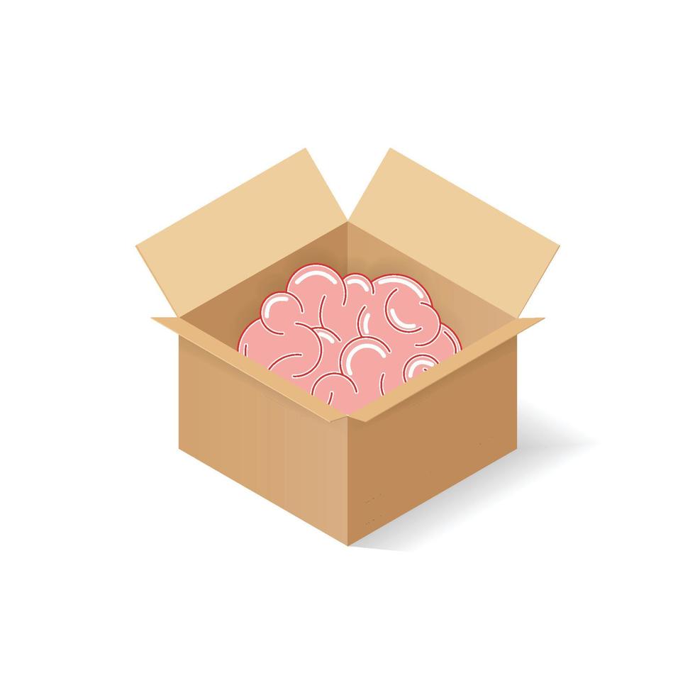 gran cerebro rosa y concepto de idea de negocio de caja de paquete de cartón abierto. ilustración vectorial de diseño plano vector