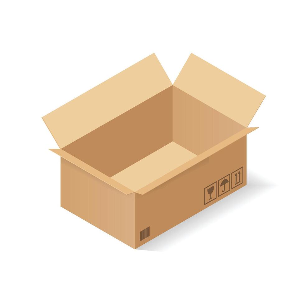 Empty cardboard box opened isolated on transparent white background - eps10 vector illustration