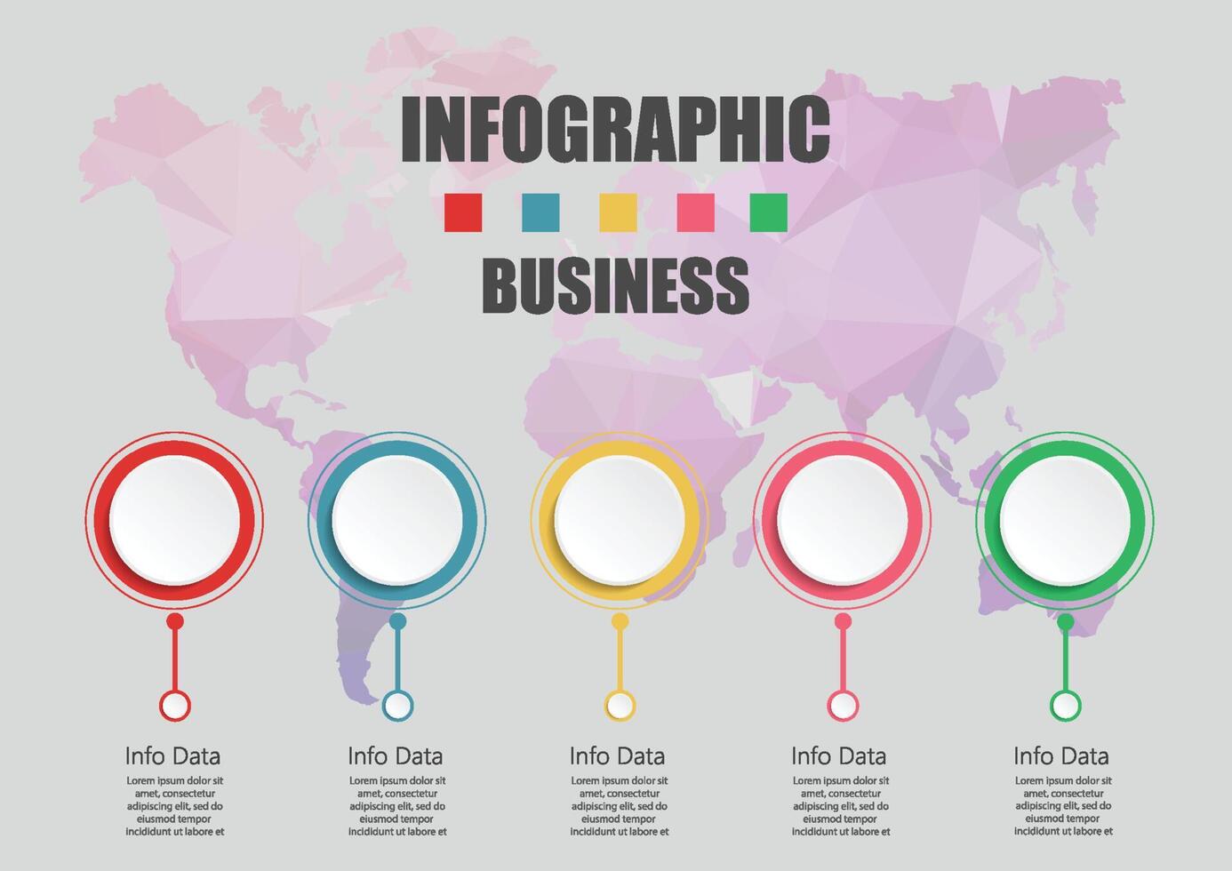 El vector de diseño infográfico y los iconos de marketing se pueden utilizar para el diseño del flujo de trabajo, el diagrama, el informe anual y el diseño web. concepto de negocio con 5 opciones, pasos o procesos.