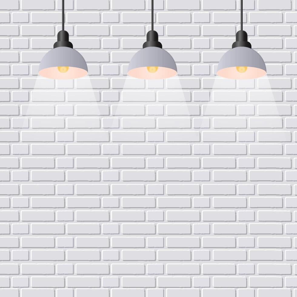 Vector scene illuminated spotlight. Gray bricks wall background.