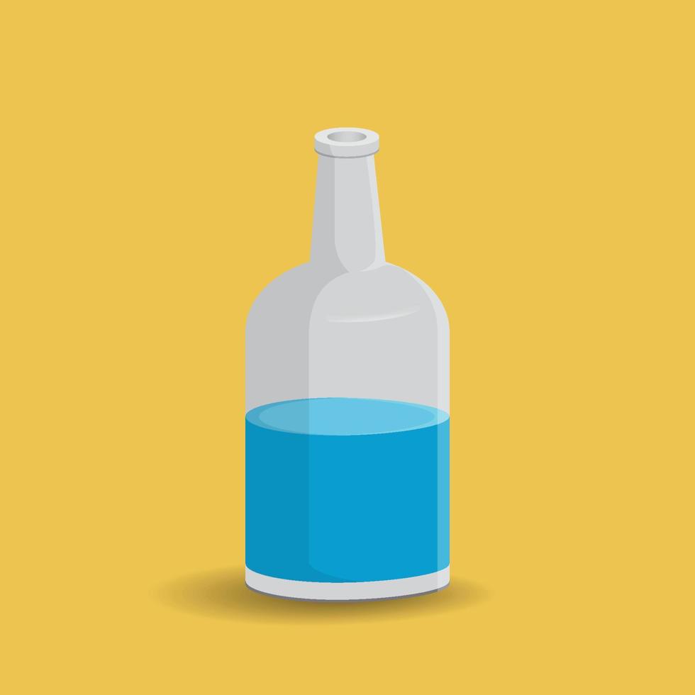 botella de vidrio con agua sobre un fondo blanco. botella de ilustración vectorial con una etiqueta blanca en sus diseños, contenedores de maqueta llenos de bebida líquida para saciar su sed. vector