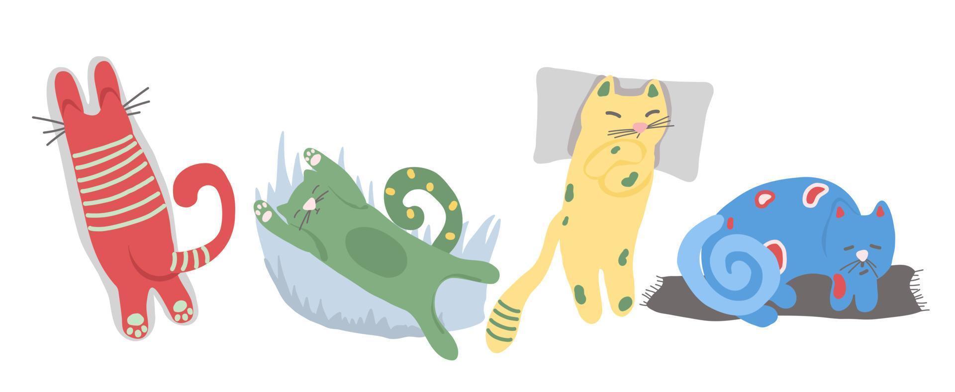 conjunto de gatos de dibujos animados. gatitos de diferentes colores para decoración. gatitos divertidos. vector
