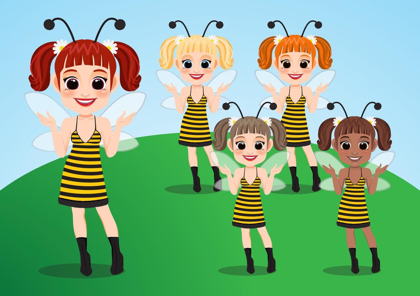 Bee Girl Vector illustration set