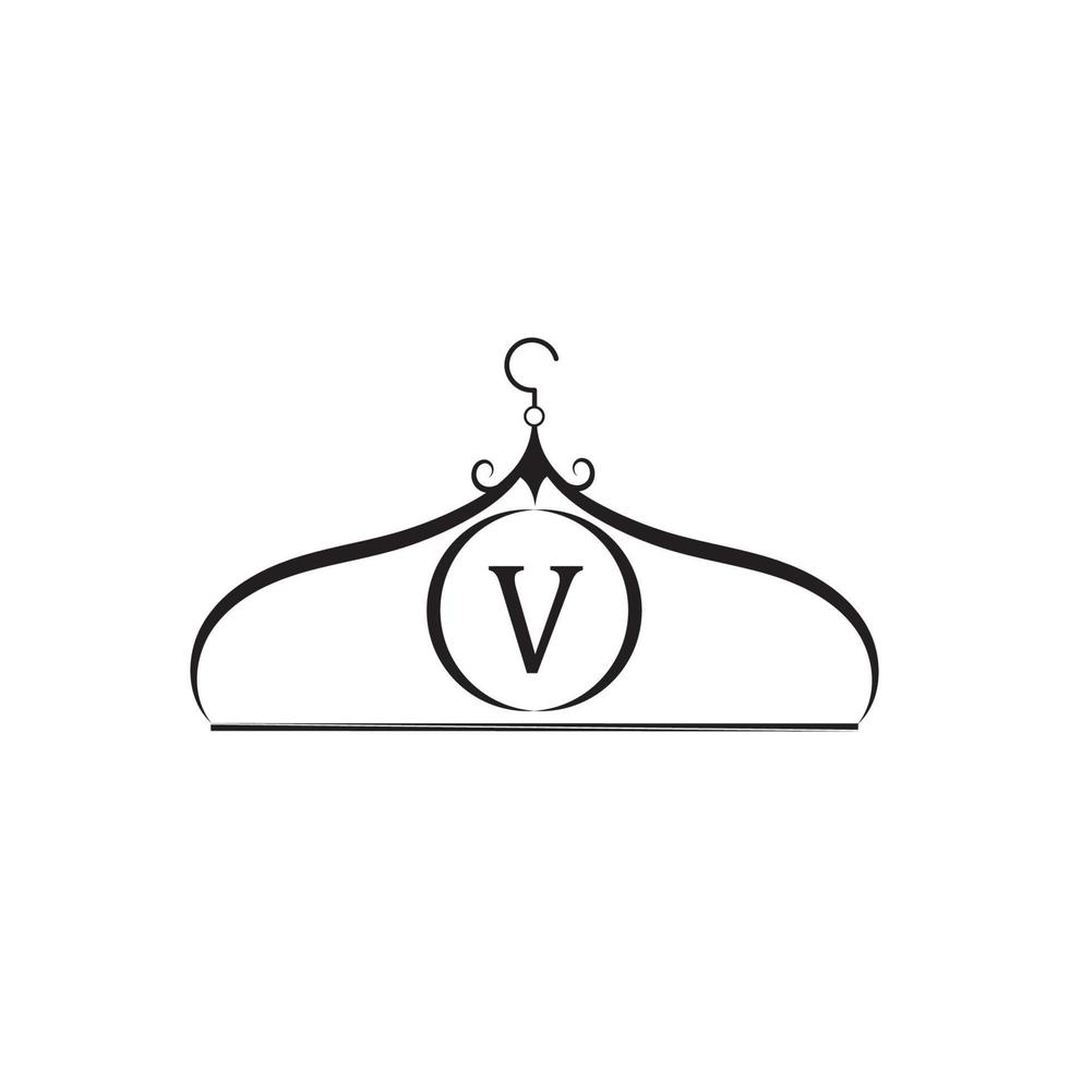 logotipo vectorial de moda. logotipo de la percha de ropa. logotipo de la letra v. emblema de sastre. icono de armario - diseño vectorial vector