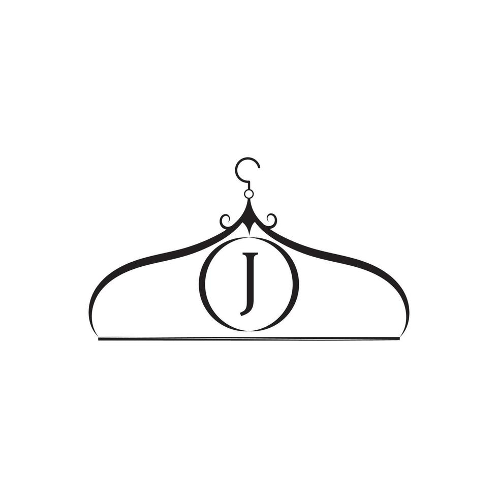 Fashion vector logo. Clothes hanger logo. Letter J logo. Tailor emblem. Wardrobe icon - Vector design