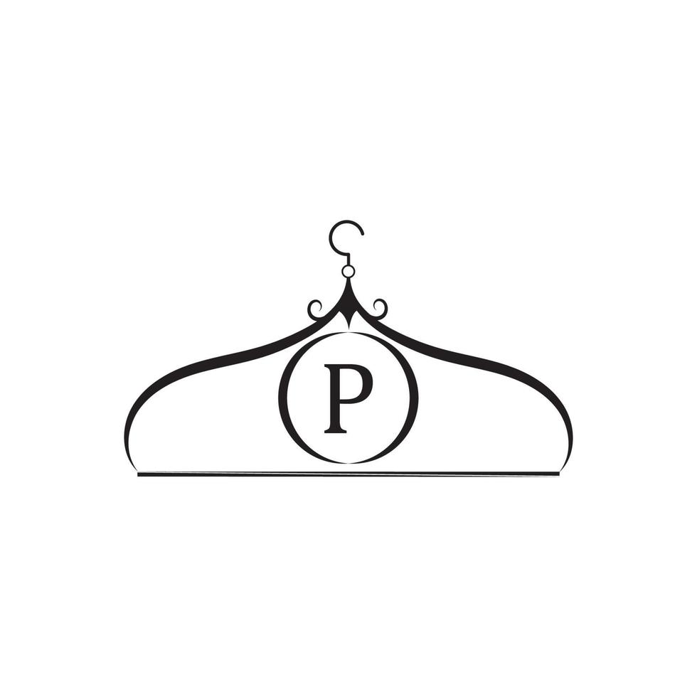 Fashion vector logo. Clothes hanger logo. Letter P logo. Tailor emblem. Wardrobe icon - Vector design