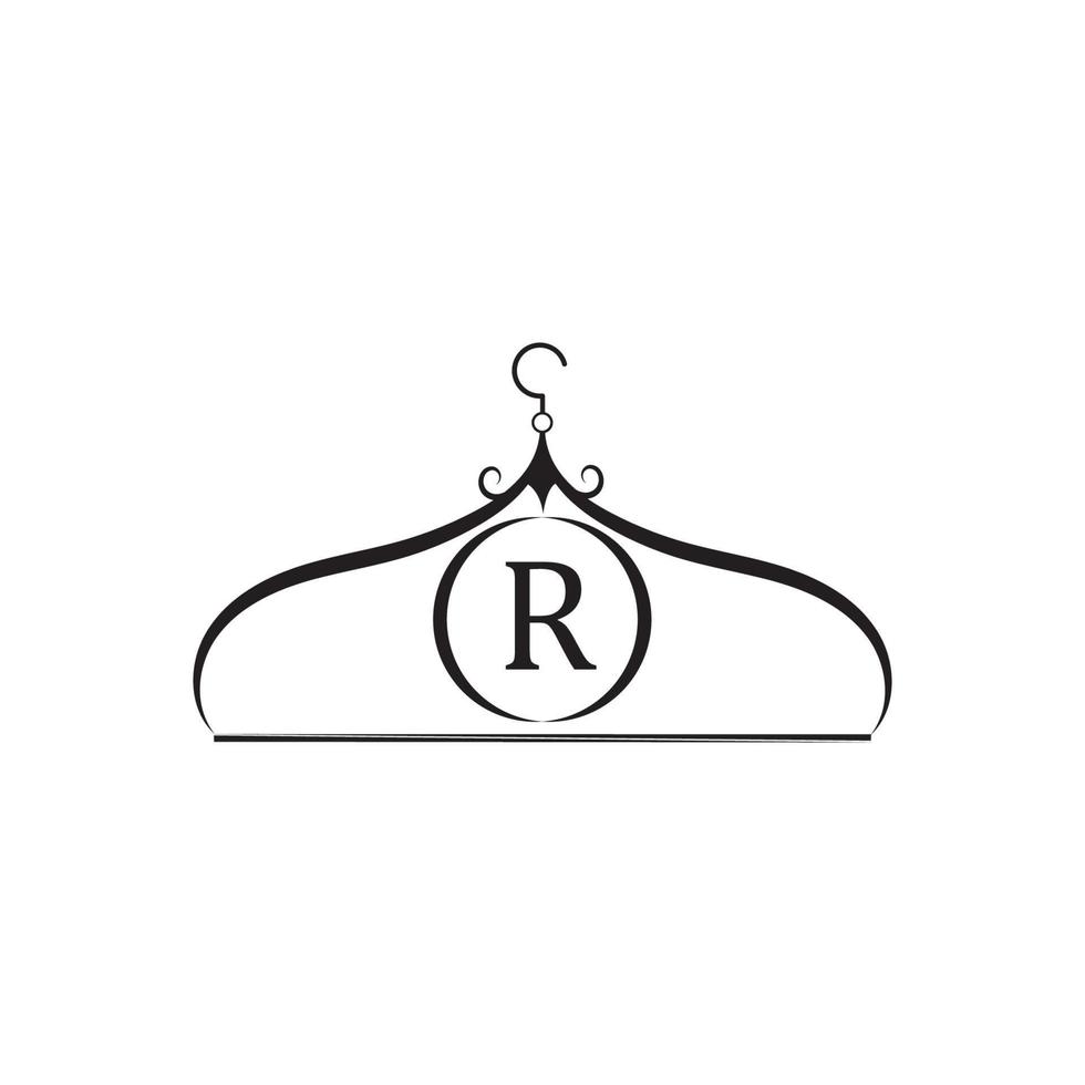 logotipo vectorial de moda. logotipo de la percha de ropa. logotipo de la letra r. emblema de sastre. icono de armario - diseño vectorial vector