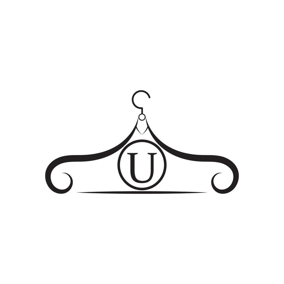 Fashion vector logo. Clothes hanger logo. Letter U logo. Tailor emblem. Wardrobe icon - Vector design