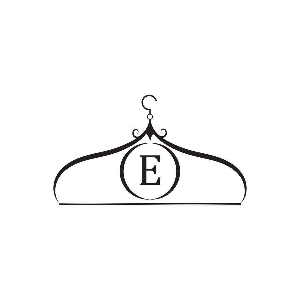 logotipo vectorial de moda. logotipo de la percha de ropa. logotipo de la letra e. emblema de sastre. icono de armario - diseño vectorial vector