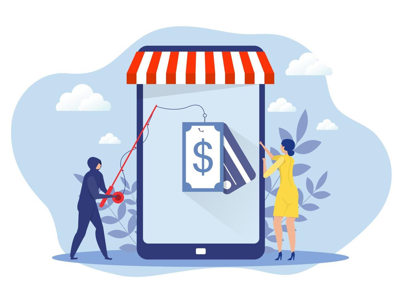 hacker steal credit card out of from smartphone, and Thief fishing steal money on phone concept Illustration vector