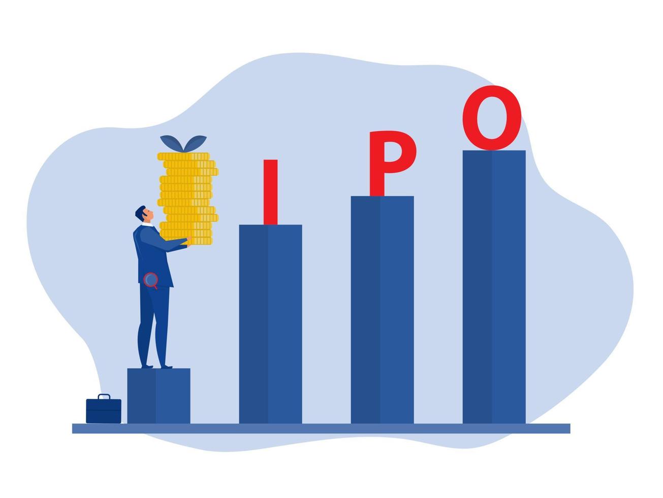 ipo, oferta pública inicial. concepto de estrategia de inversión de personas, ilustración vectorial plana. vector