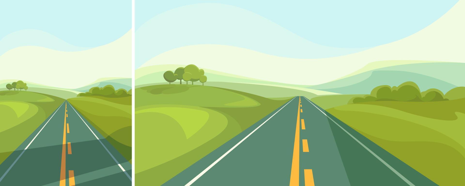 carretera que atraviesa los campos. escena al aire libre en diferentes formatos. vector