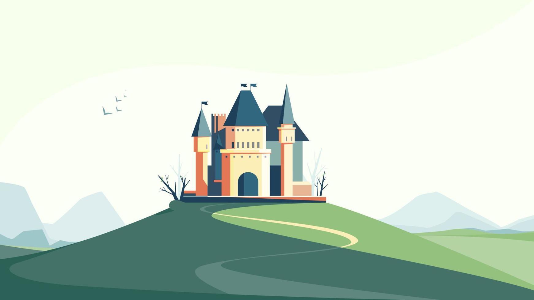 Castle on the hill in spring season. vector