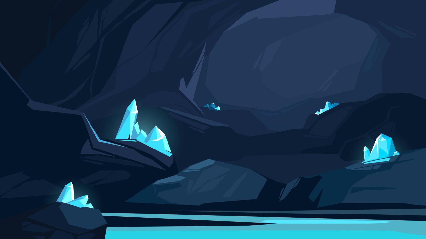 Cave with blue crystals. vector