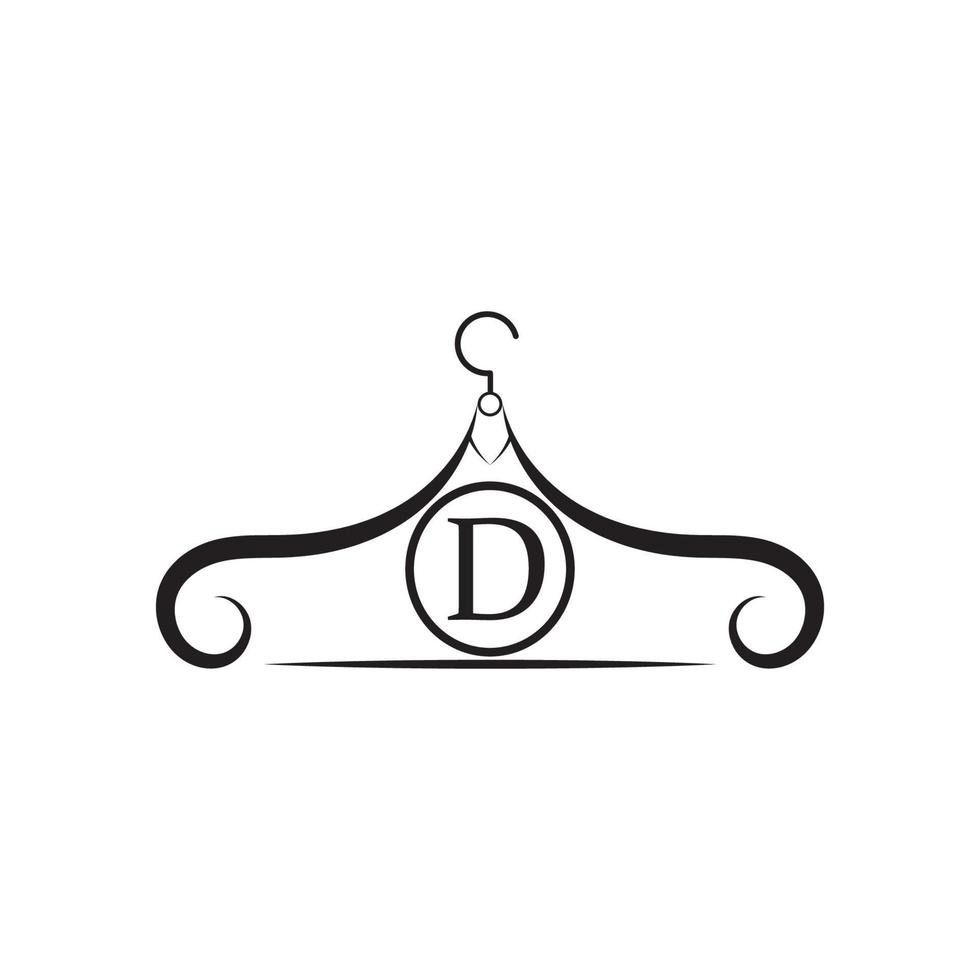 logotipo vectorial de moda. logotipo de la percha de ropa. logotipo de la letra d. emblema de sastre. icono de armario - diseño vectorial vector