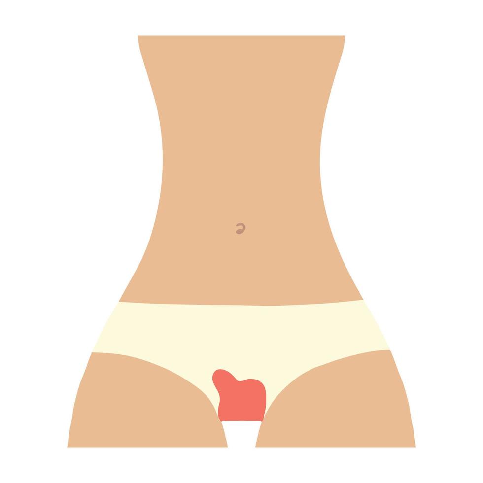 Female menstruation. Women with period and hygiene product tampon, sanitary pads and menstrual cup. Menstruation period, menstrual accessory tampon illustration. vector