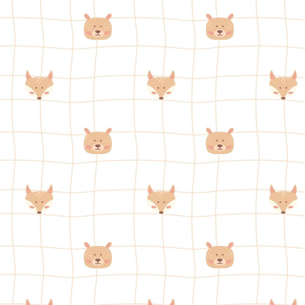Childish pattern with cute bear and fox head. Children's boho style. Drawn pattern with fox and bears. vector