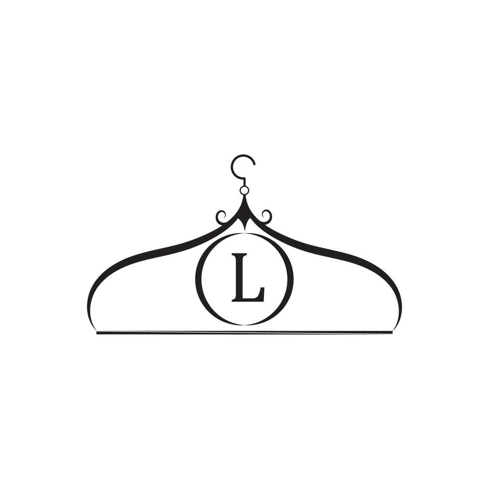 Fashion vector logo. Clothes hanger logo. Letter L logo. Tailor emblem. Wardrobe icon - Vector design