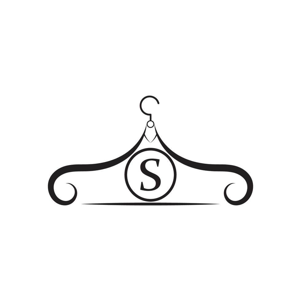 Fashion vector logo. Clothes hanger logo. Letter S logo. Tailor emblem. Wardrobe icon - Vector design