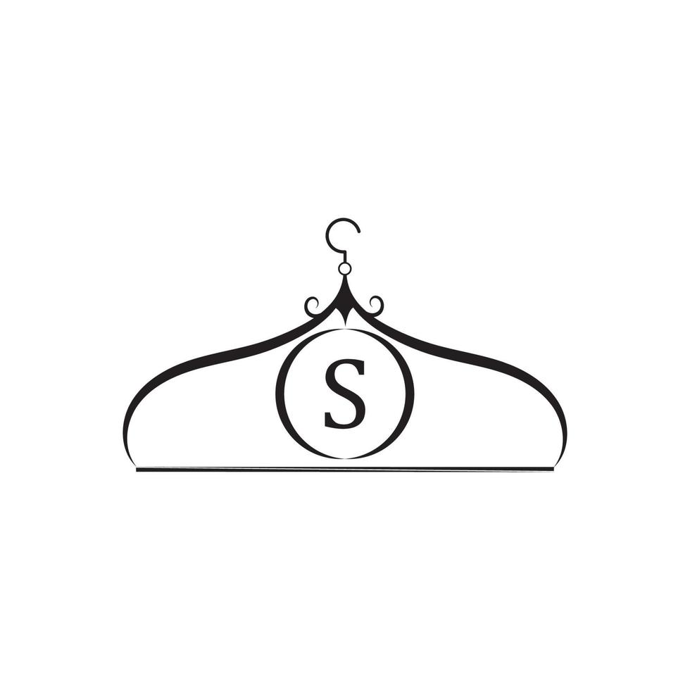 Fashion vector logo. Clothes hanger logo. Letter S logo. Tailor emblem. Wardrobe icon - Vector design
