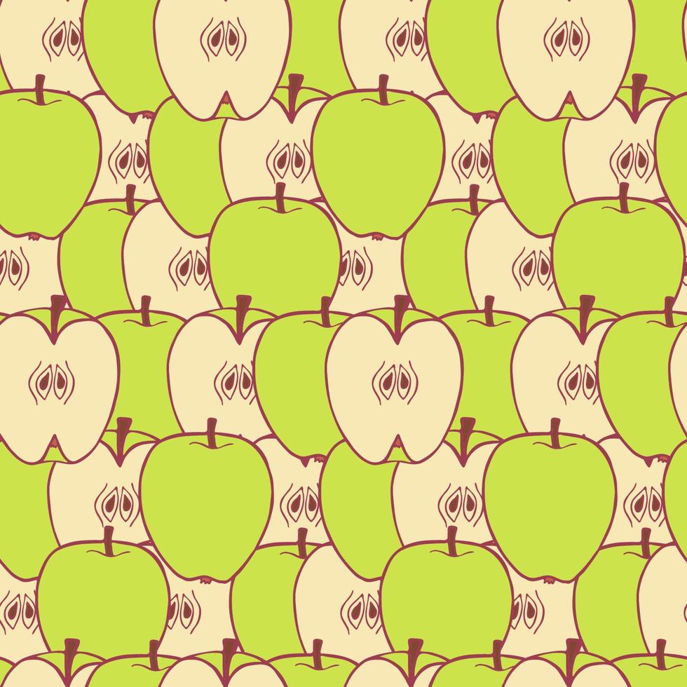 Fruit apple seamless pattern, great design for any purposes. Hand drawn fabric texture pattern. Healthy food background. Vector flat style summer graphic. On white background.