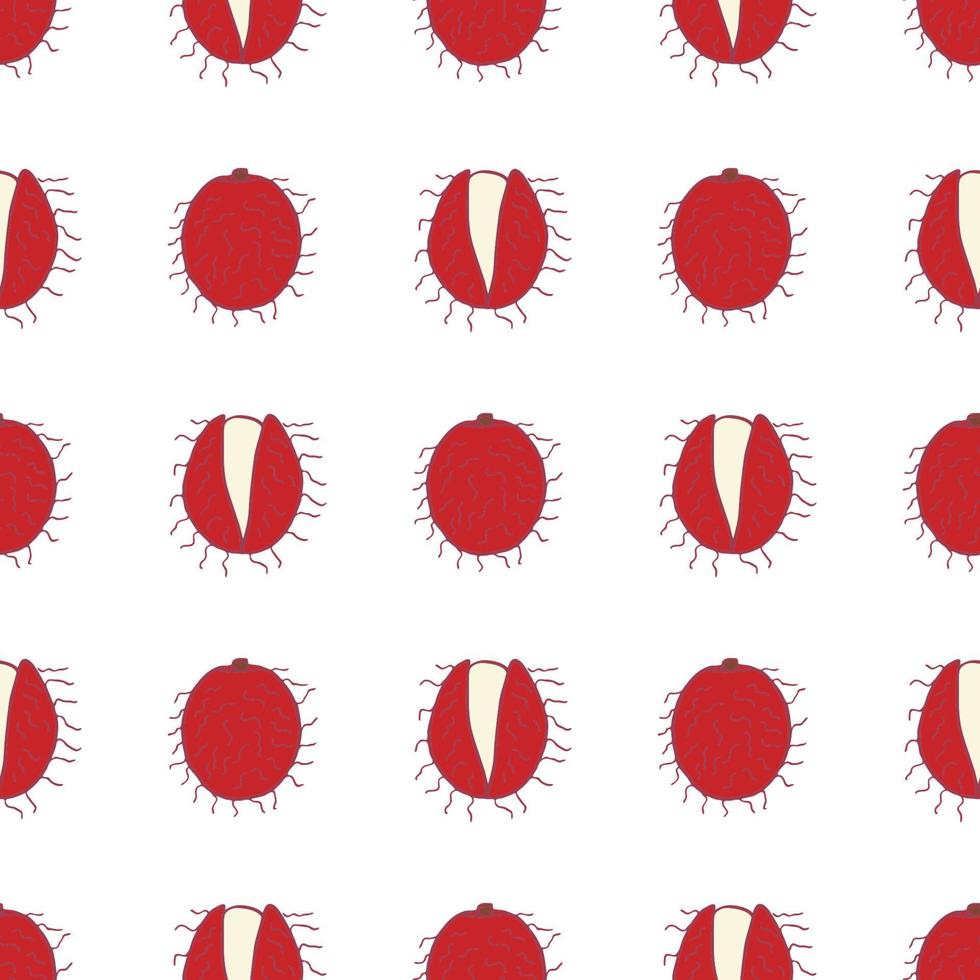 Fruit rambutan seamless pattern, great design for any purposes. Hand drawn fabric texture pattern. Healthy food background. Vector flat style summer graphic. On white background.