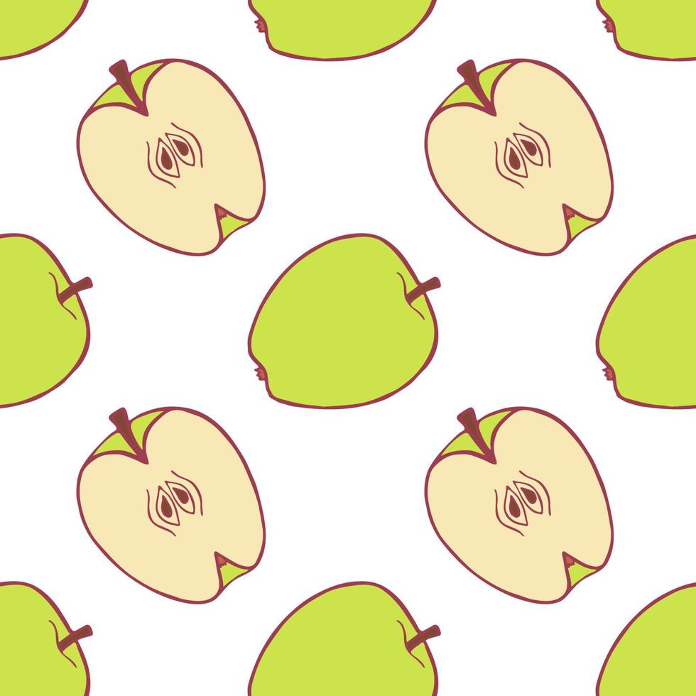 Fruit apple seamless pattern, great design for any purposes. Hand drawn fabric texture pattern. Healthy food background. Vector flat style summer graphic. On white background.